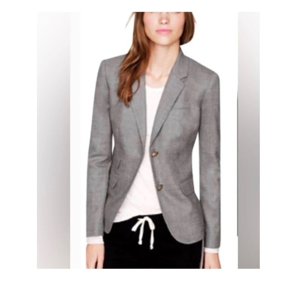 J. Crew Vintage Preppy Gray Wool Schoolboy Blazer, Gold Buttons Size 2